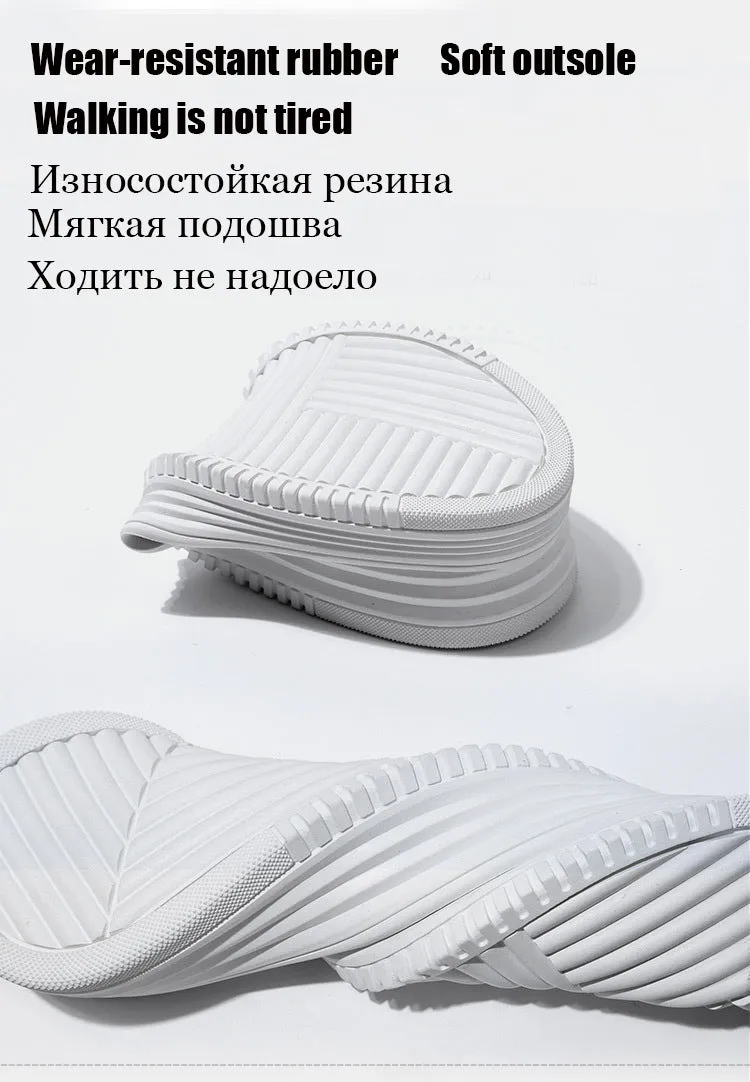 Fashion White Split Leather Women Chunky Sneakers White Shoes