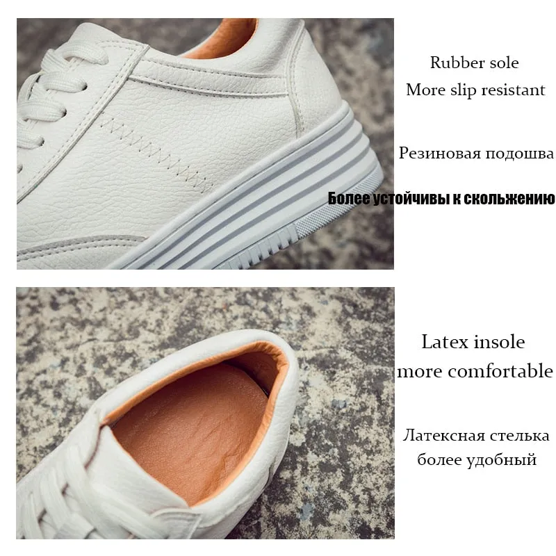 Fashion White Split Leather Women Chunky Sneakers White Shoes
