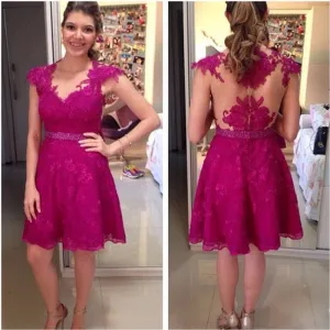 Floral Homecoming Red Homecoming Dress, Short Lace Dress