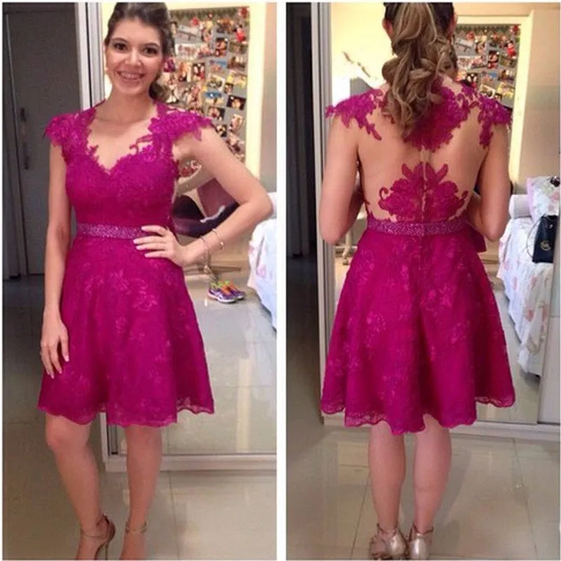 Floral Homecoming Red Homecoming Dress, Short Lace Dress