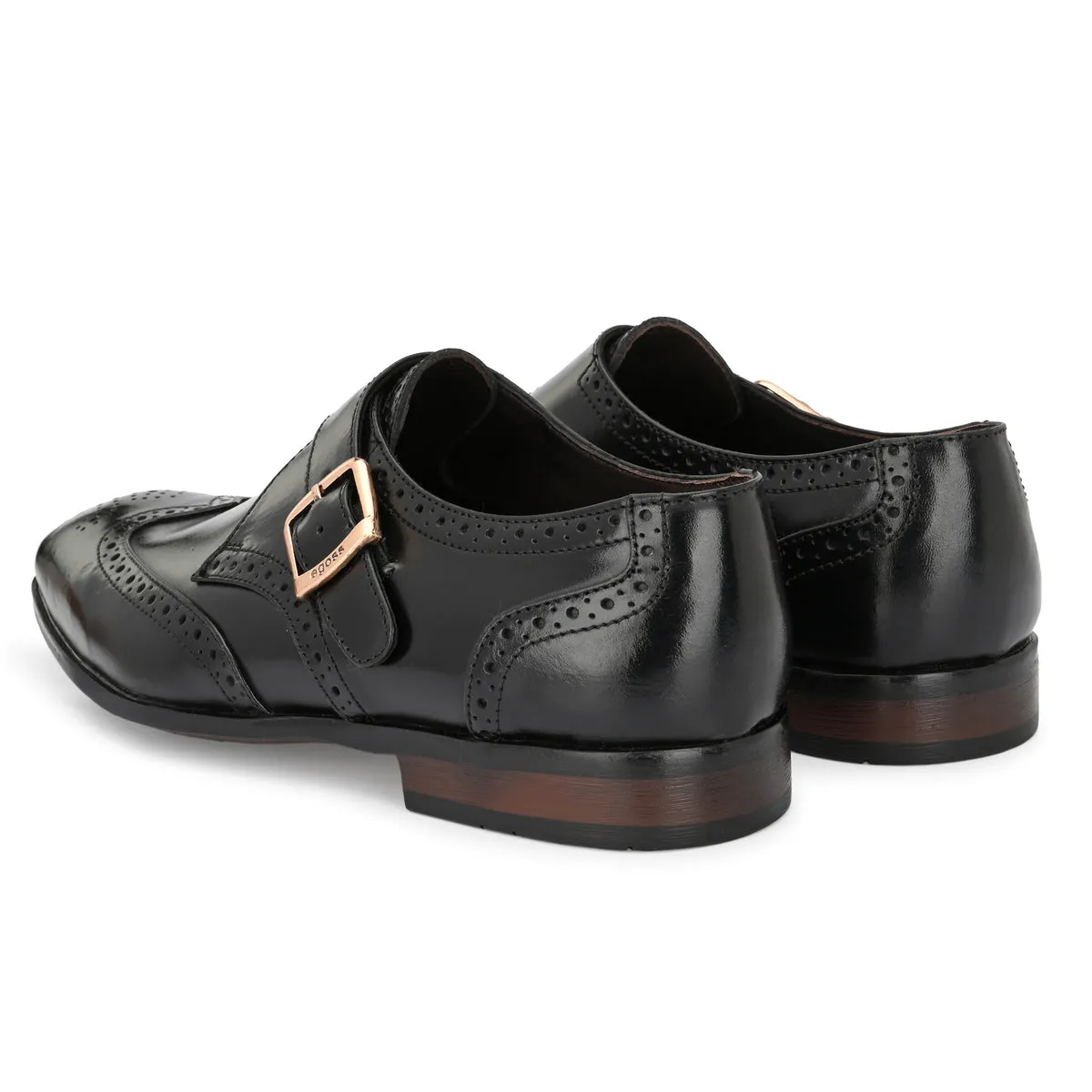 Franko Black Leather semi brogue monks