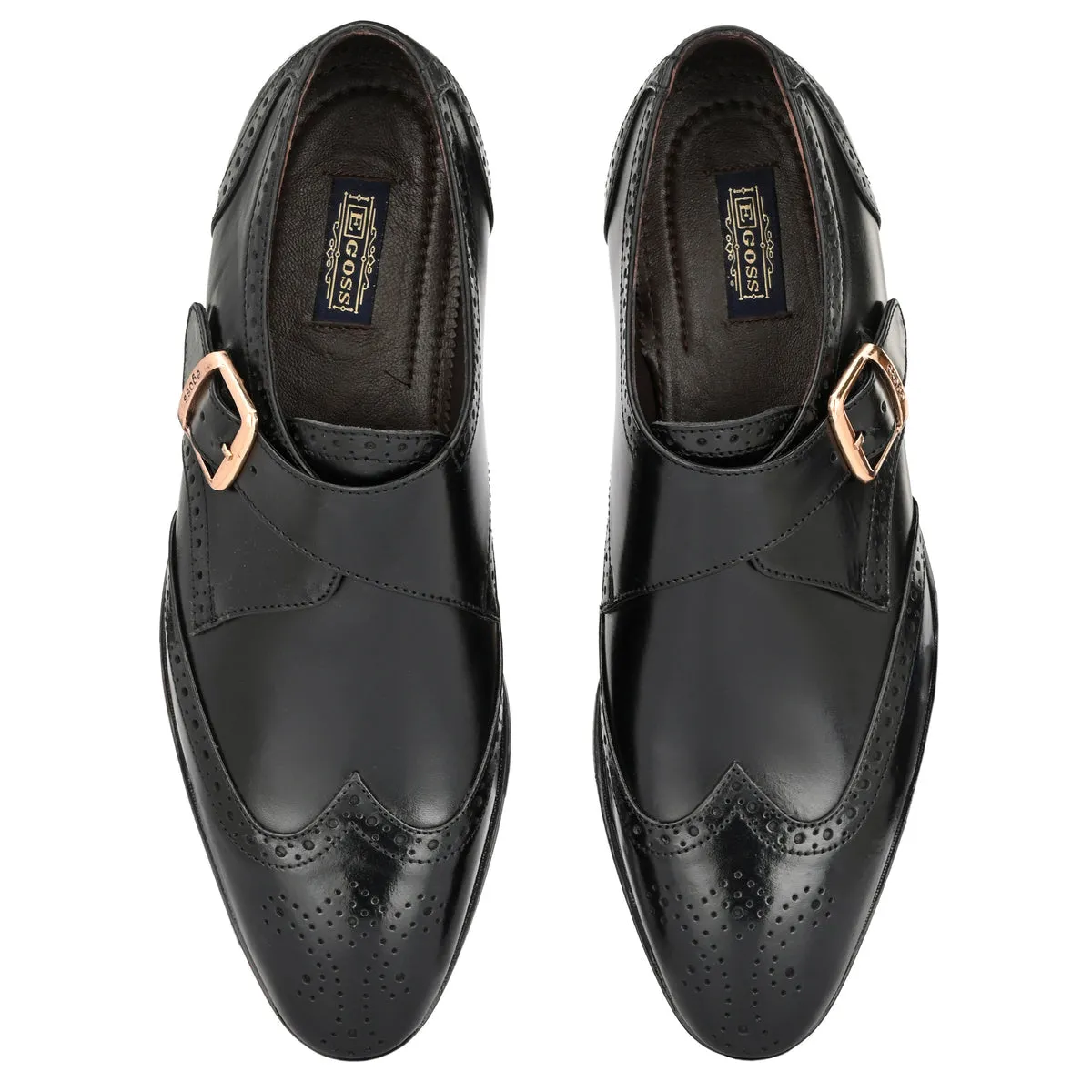 Franko Black Leather semi brogue monks
