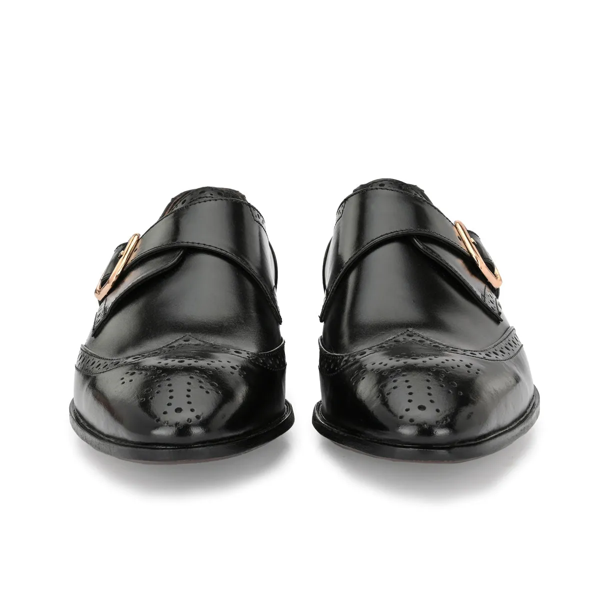 Franko Black Leather semi brogue monks
