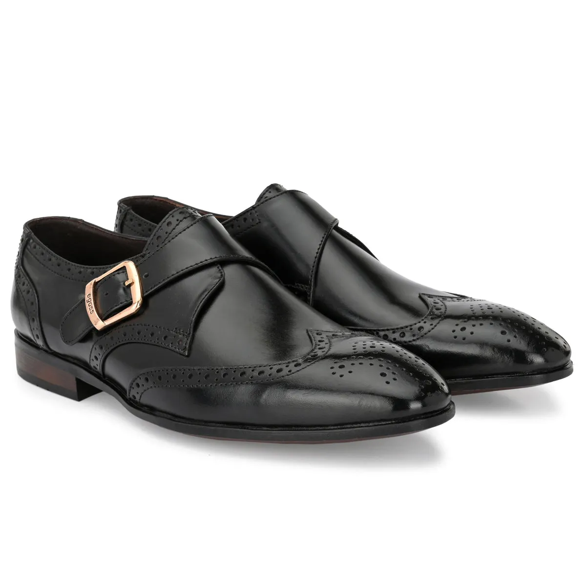 Franko Black Leather semi brogue monks