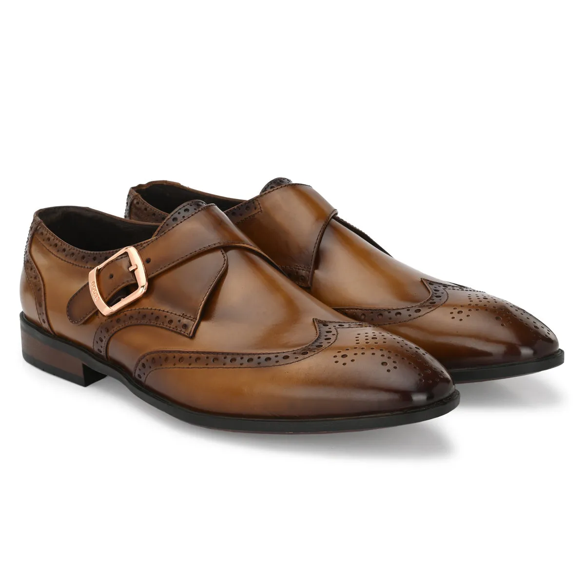 Franko Cognac Leather semi brogue monks