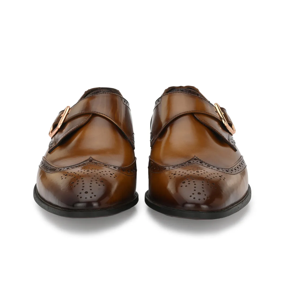 Franko Cognac Leather semi brogue monks