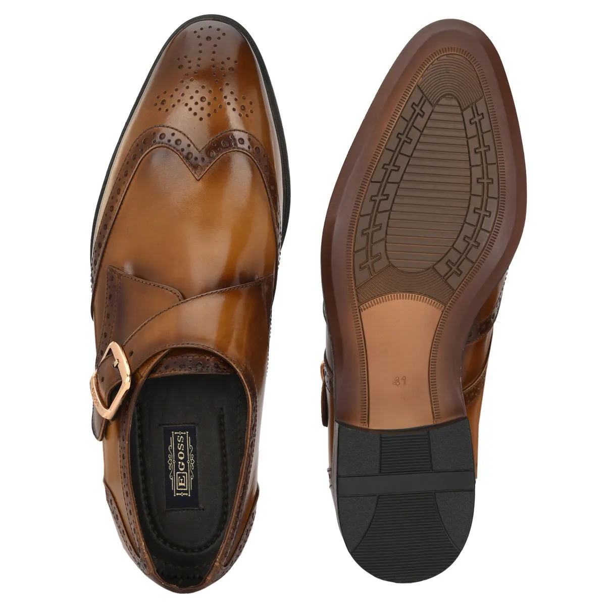Franko Cognac Leather semi brogue monks