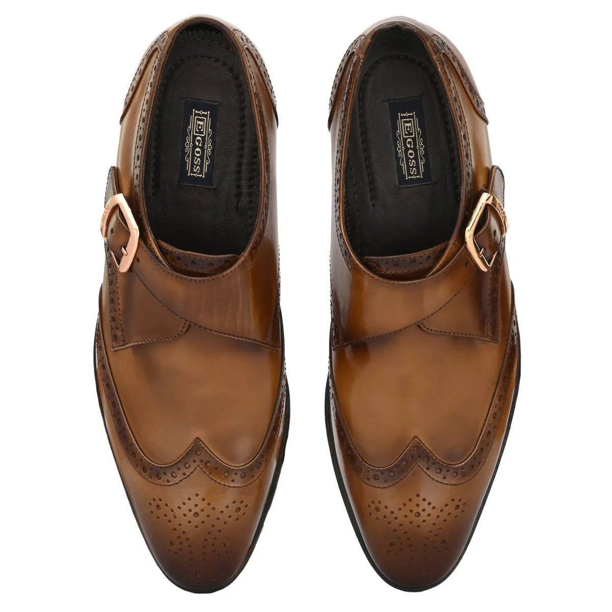 Franko Cognac Leather semi brogue monks