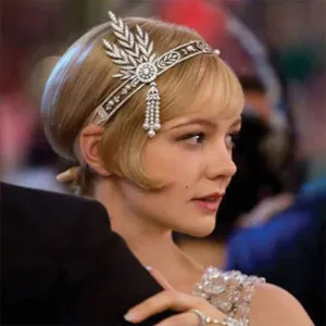 Gatsby Flapper Headband 20's rhinestone pearls art deco headband 1920's Headpiece fascinator, Bridal Headband, Crystal Ribbon Headband
