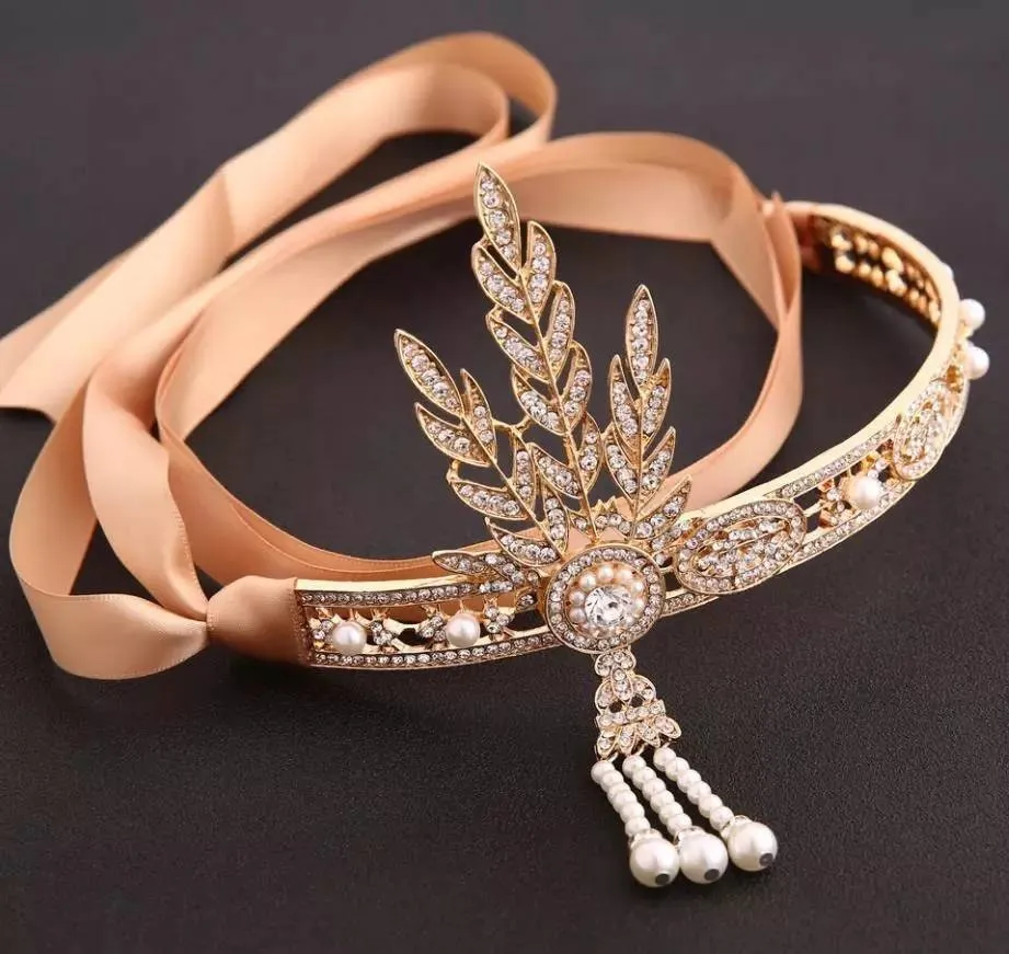 Gatsby Flapper Headband 20's rhinestone pearls art deco headband 1920's Headpiece fascinator, Bridal Headband, Crystal Ribbon Headband