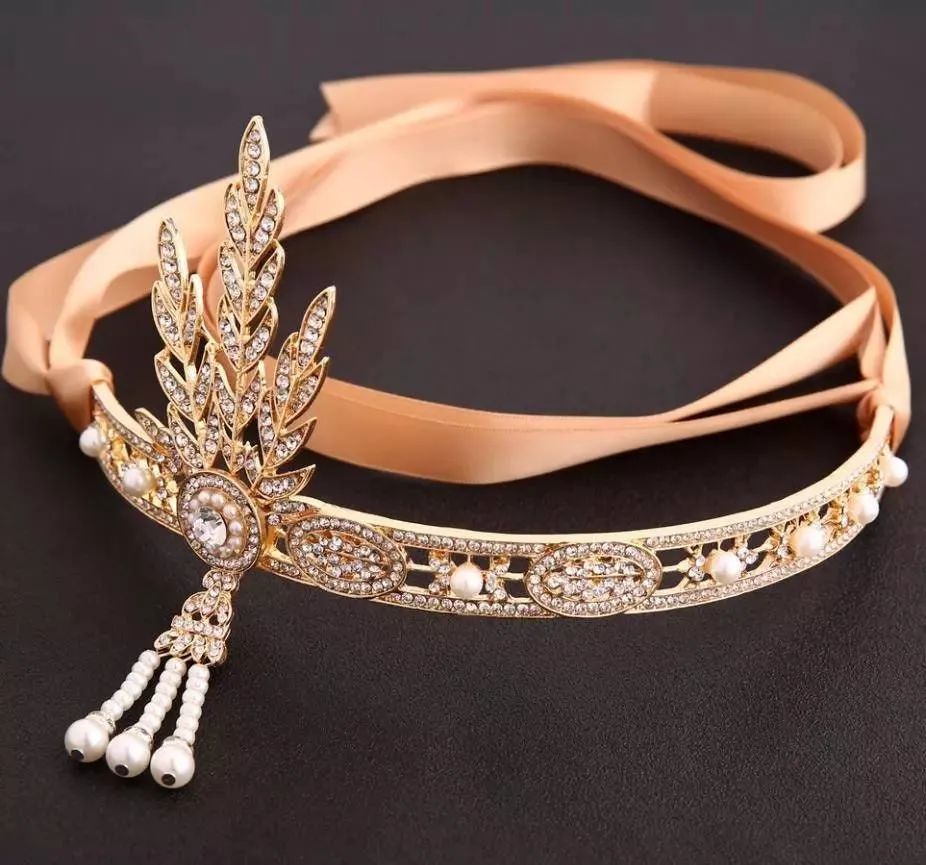 Gatsby Flapper Headband 20's rhinestone pearls art deco headband 1920's Headpiece fascinator, Bridal Headband, Crystal Ribbon Headband