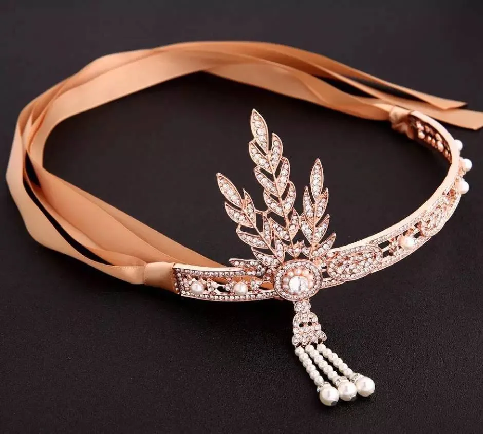 Gatsby Flapper Headband 20's rhinestone pearls art deco headband 1920's Headpiece fascinator, Bridal Headband, Crystal Ribbon Headband