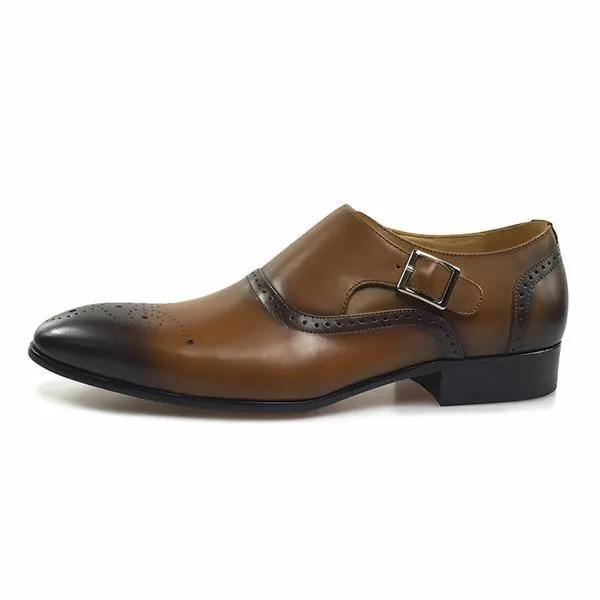 Gradient Toe with Brogue Single Monk Strap Style Men Formal Shoes