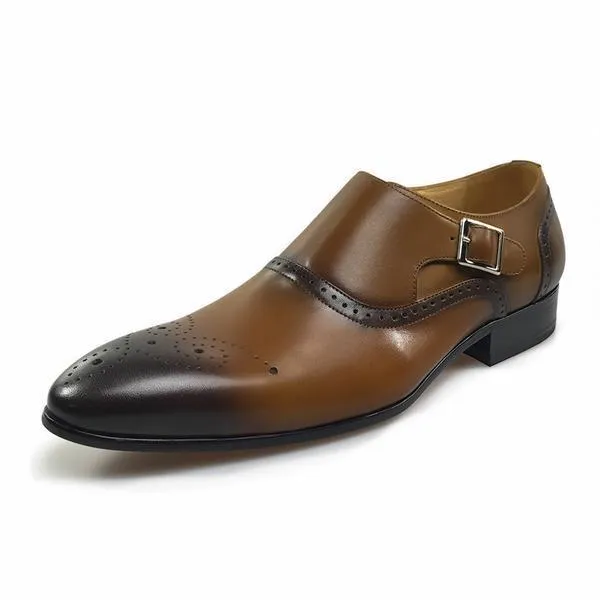 Gradient Toe with Brogue Single Monk Strap Style Men Formal Shoes