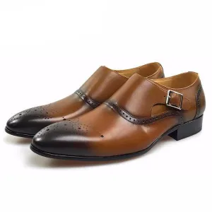 Gradient Toe with Brogue Single Monk Strap Style Men Formal Shoes