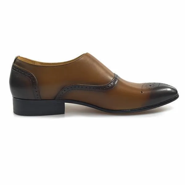 Gradient Toe with Brogue Single Monk Strap Style Men Formal Shoes