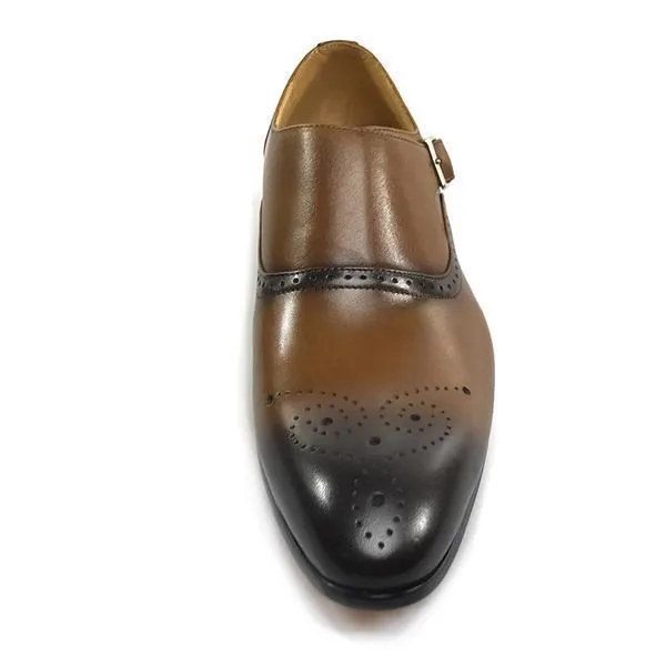 Gradient Toe with Brogue Single Monk Strap Style Men Formal Shoes