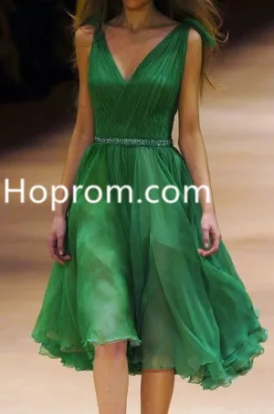 Green Chiffon V Neck Homecoming Dress, Long Homecoming Dress