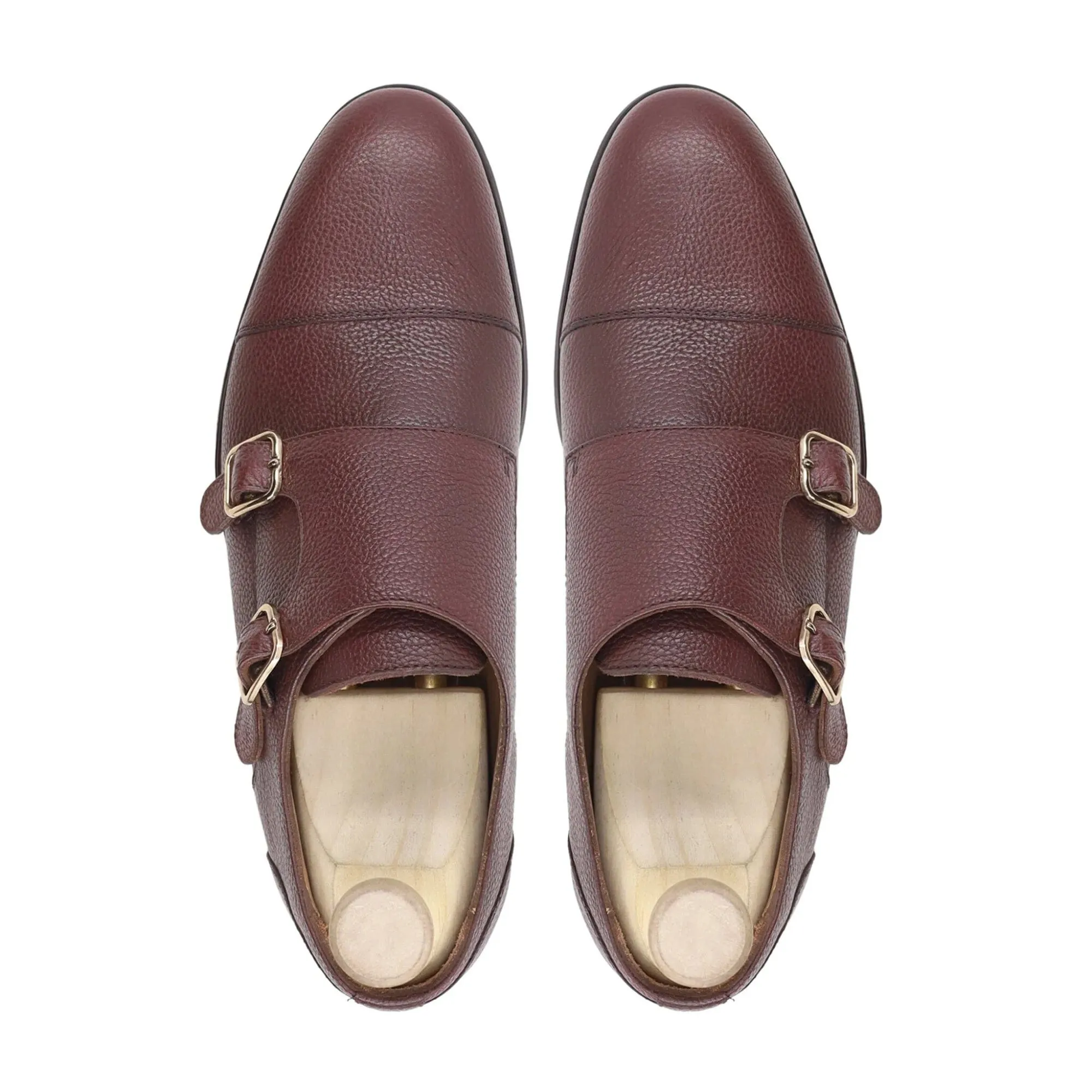 Handmade Custom Men Pebble Grain Leather Double Monkstrap Shoes