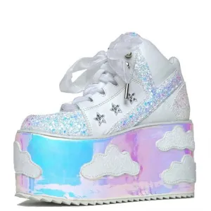 High Platform Cloud Sneakers Wedges Bling Bling Spice Girl Shoes Sky Platform Sneakers Laces High Heel Shoes Casual Street Shoes