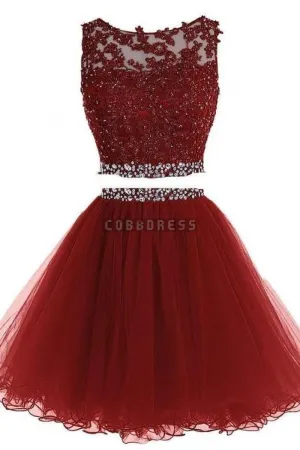 Lace Chiffon Homecoming Dress, White Two Pieces Homecoming Dress