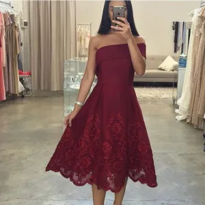 Lace Red Homecoming Homecoming Dress, Off the Shoulder Dress