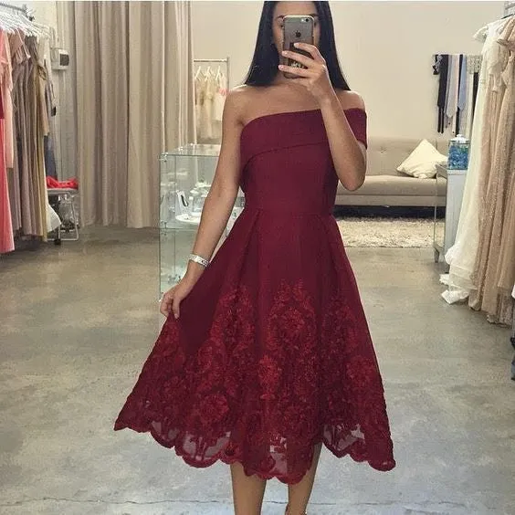 Lace Red Homecoming Homecoming Dress, Off the Shoulder Dress