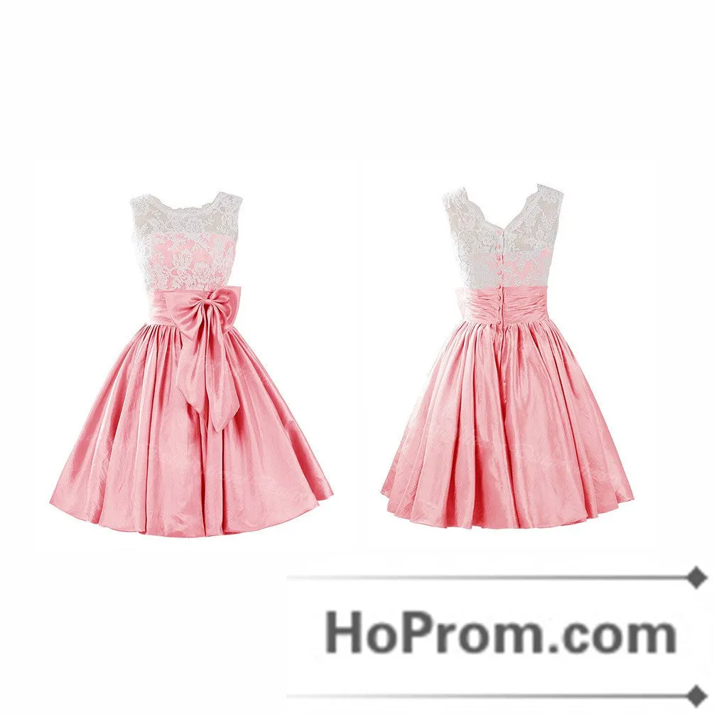 Lace Satin Sleeveless Bowknot Prom Dresses Homecoming Dresses
