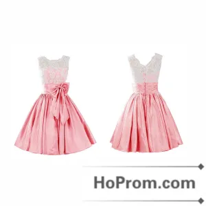 Lace Satin Sleeveless Bowknot Prom Dresses Homecoming Dresses