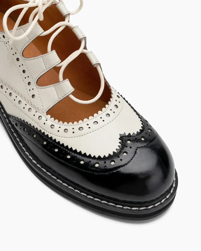 Lace-up Wingtip Perforated Leather Oxfords