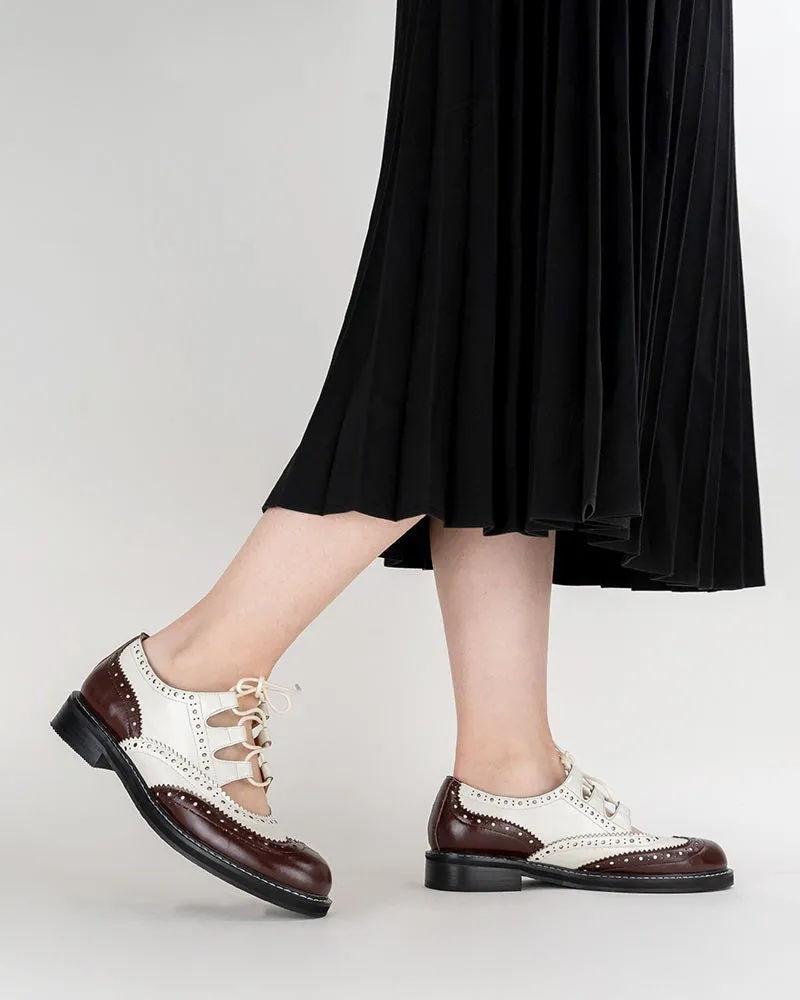 Lace-up Wingtip Perforated Leather Oxfords