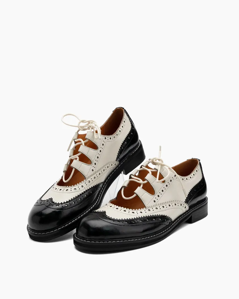 Lace-up Wingtip Perforated Leather Oxfords