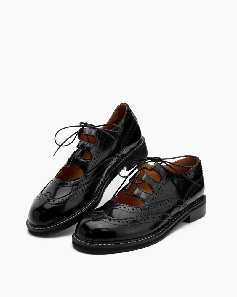 Lace-up Wingtip Perforated Leather Oxfords