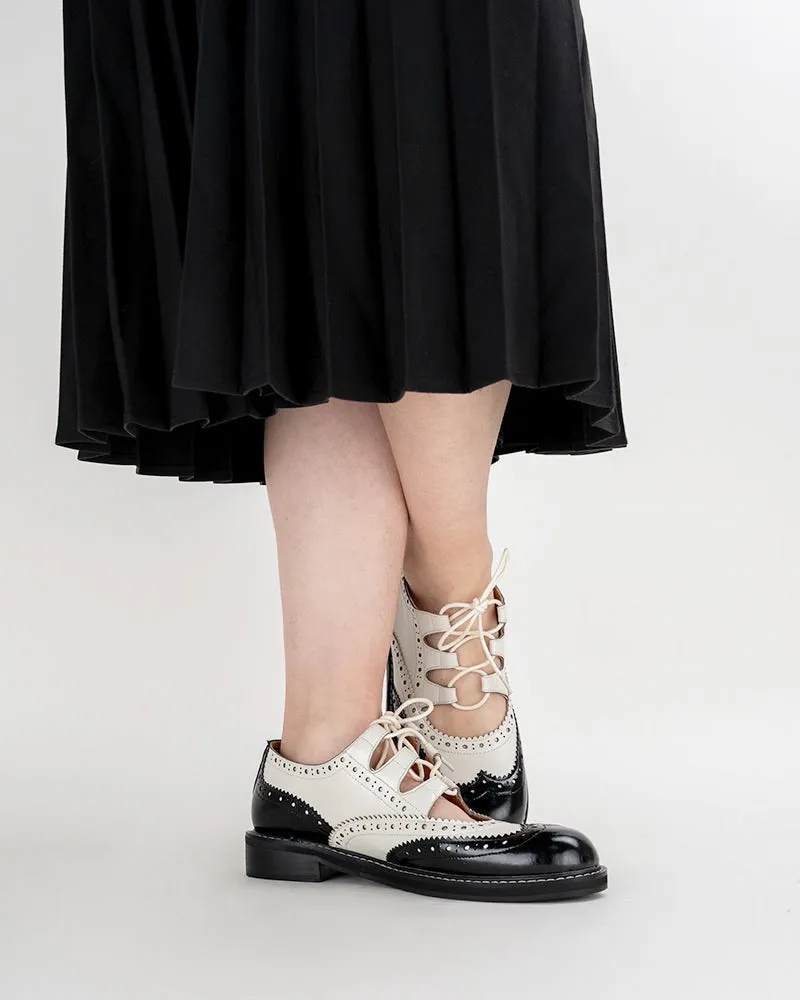 Lace-up Wingtip Perforated Leather Oxfords