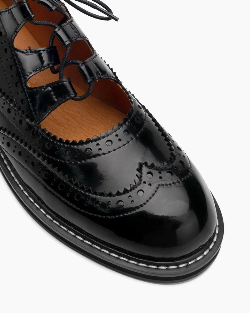 Lace-up Wingtip Perforated Leather Oxfords