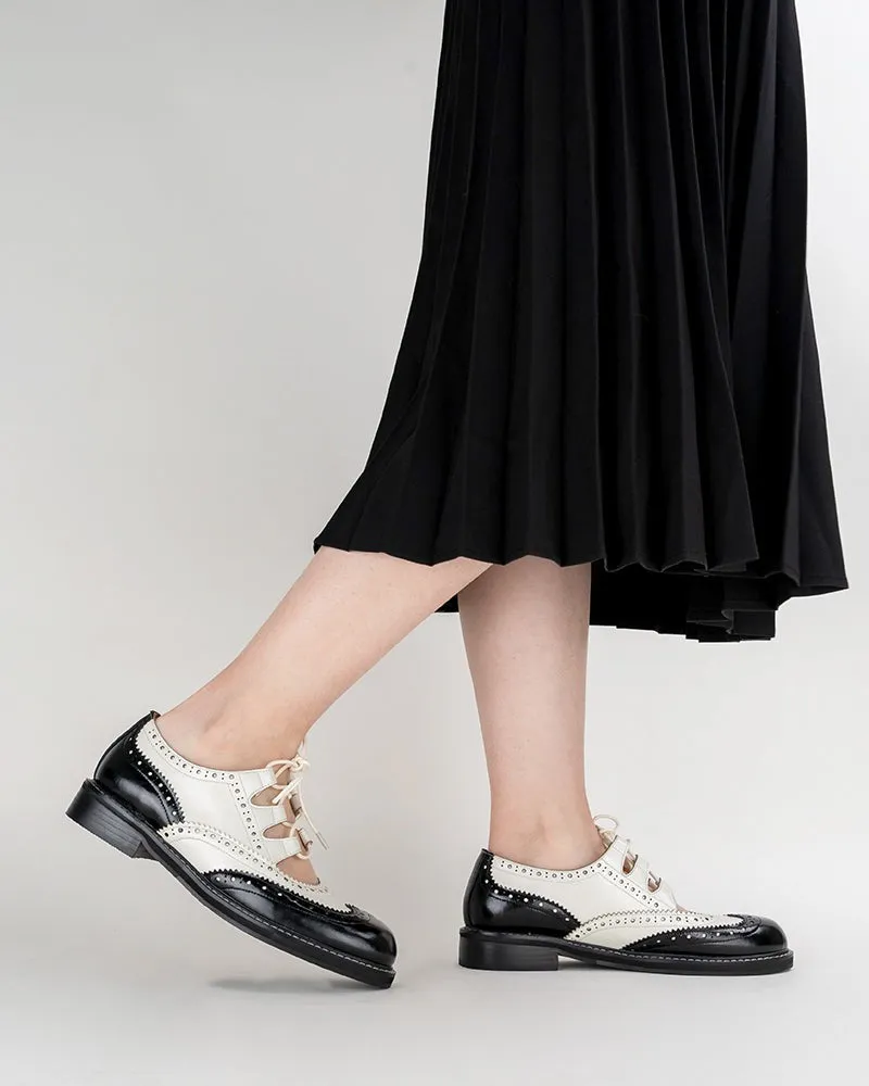 Lace-up Wingtip Perforated Leather Oxfords