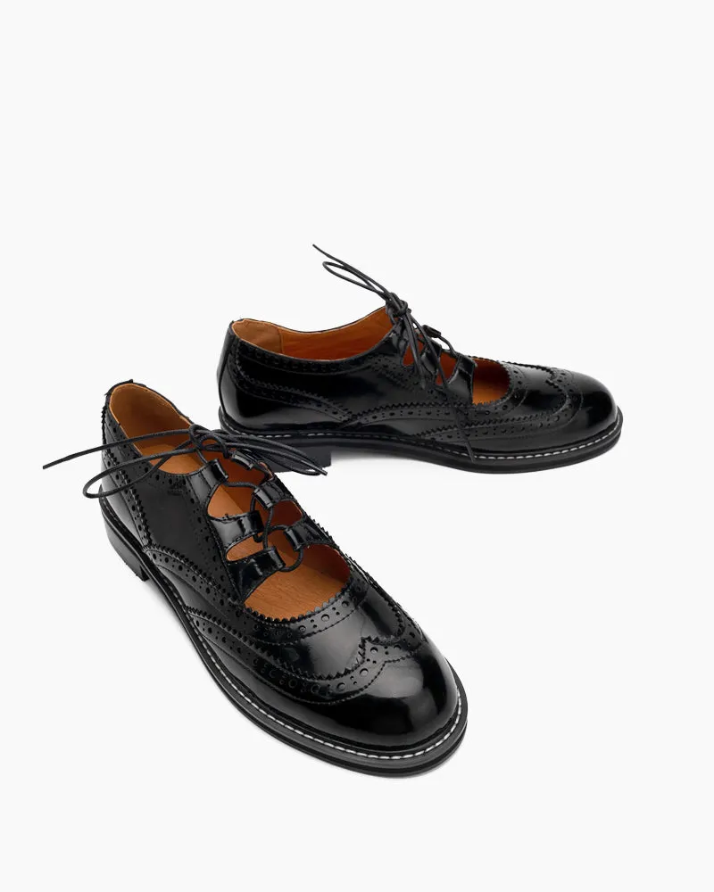 Lace-up Wingtip Perforated Leather Oxfords