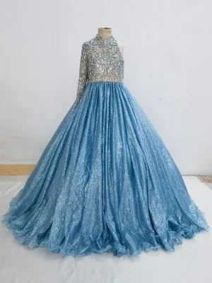 Little Girls One Shoulder Sparkly Glitz Long Evening Gown