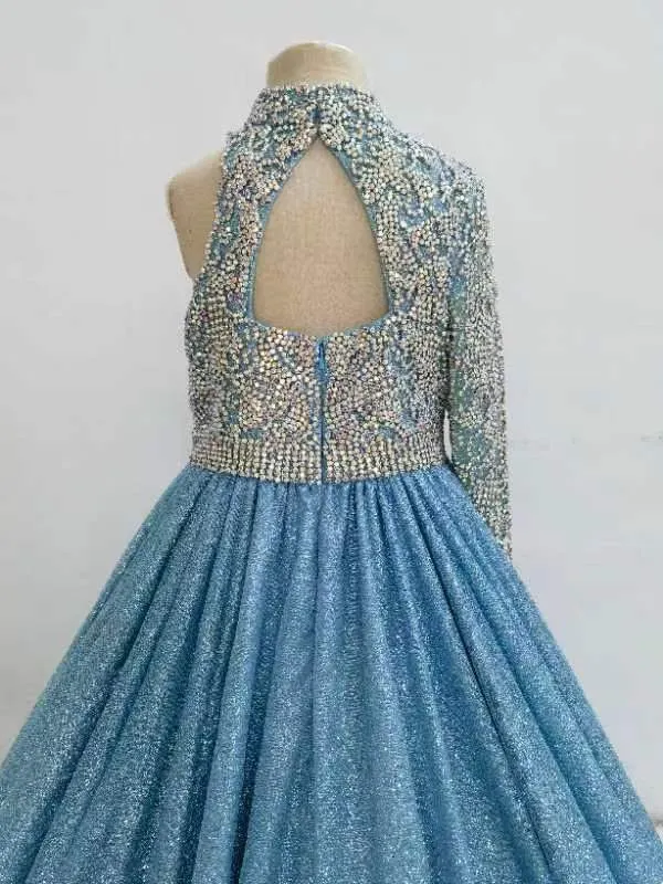 Little Girls One Shoulder Sparkly Glitz Long Evening Gown