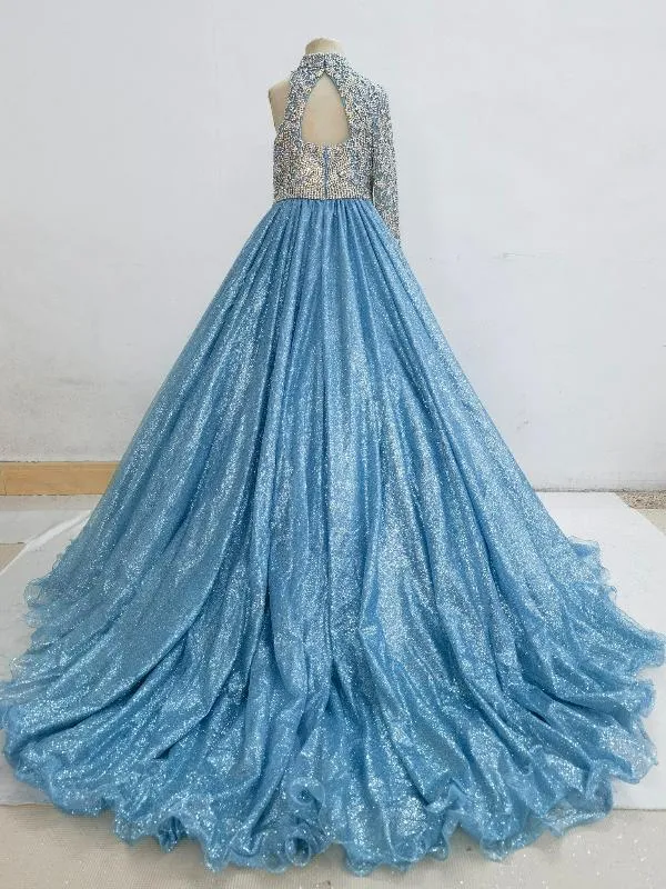 Little Girls One Shoulder Sparkly Glitz Long Evening Gown