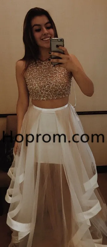 Long Chiffon Homecoming Dress, Strapless Two Piece Homecoming Dress