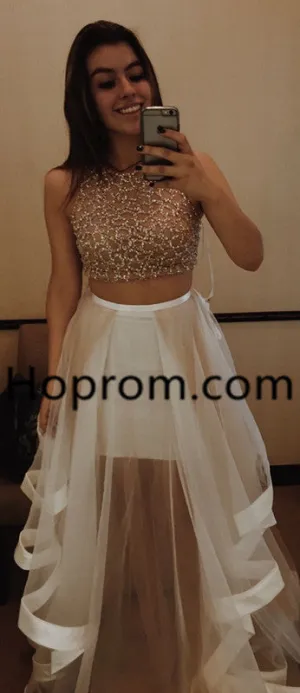 Long Chiffon Homecoming Dress, Strapless Two Piece Homecoming Dress