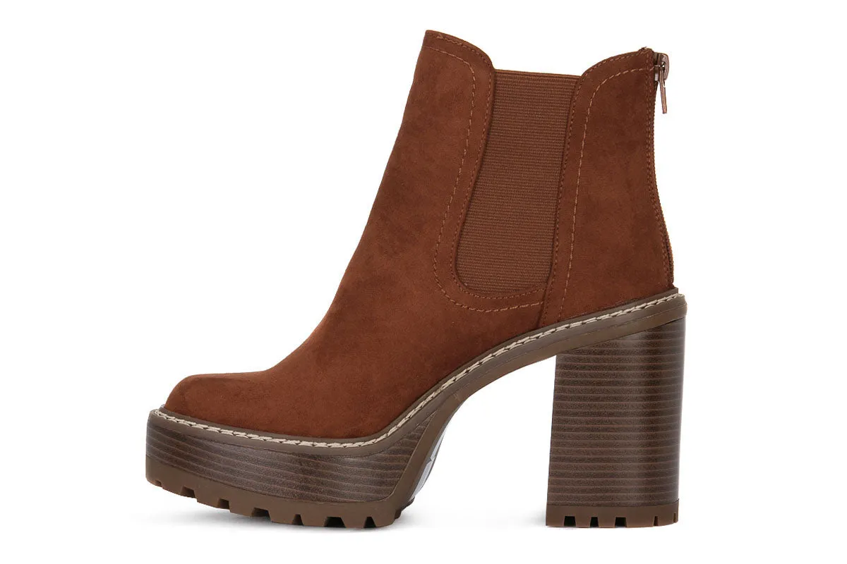 Lug Sole Stacked Heel Bootie
