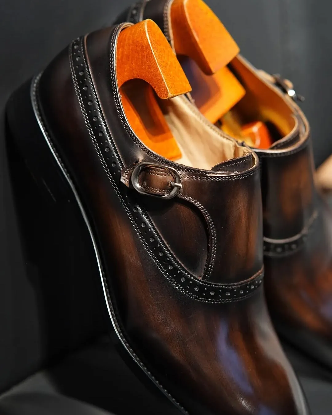 Luxury Brown Single Monk Strap Leather Shoes