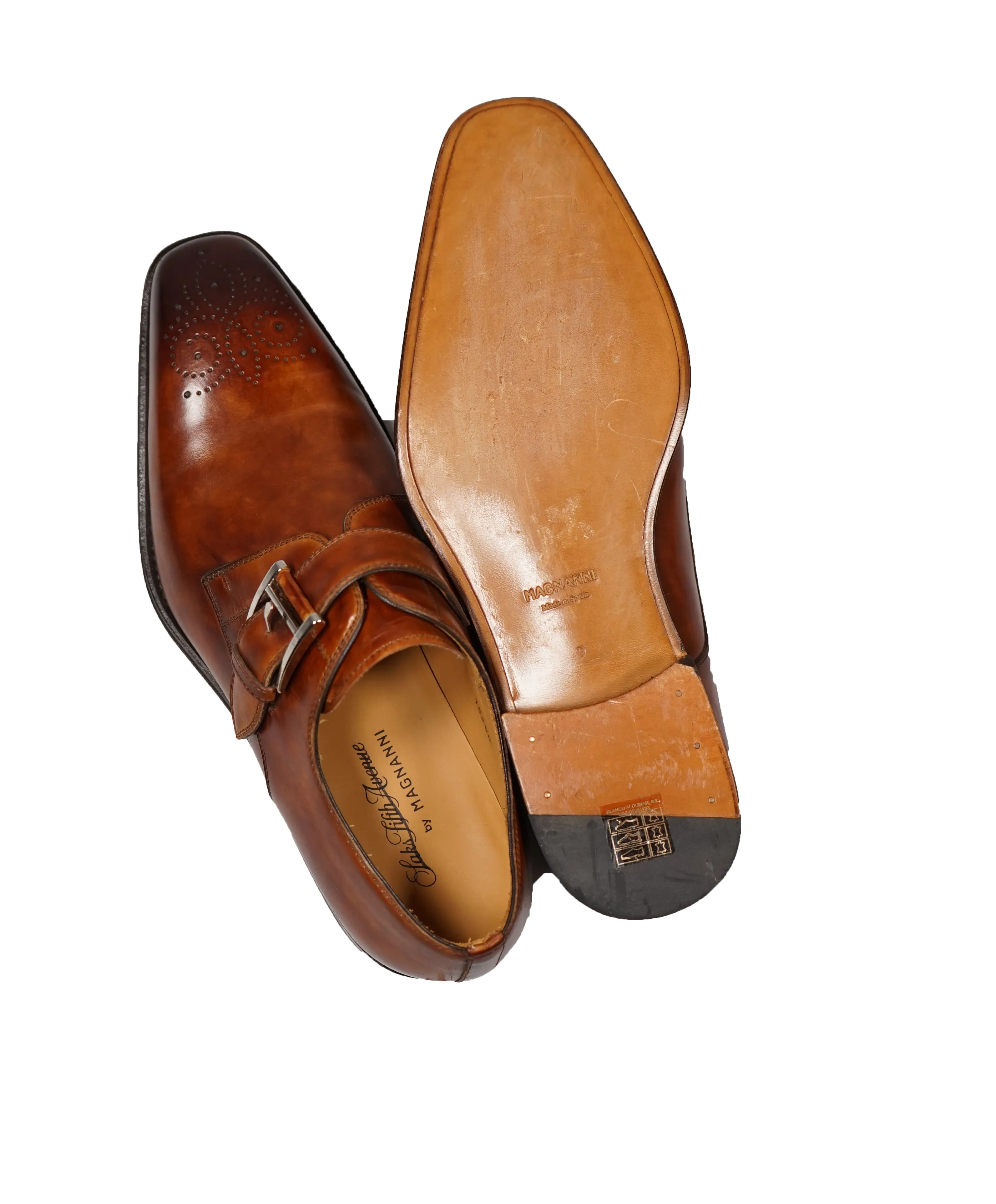 MAGNANNI For SAKS FIFTH AVENUE- Brown Single Monk Strap Loafers - 9