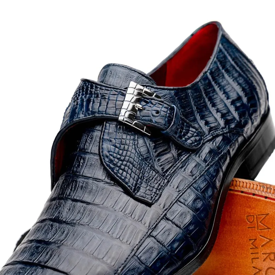 Marco Di Milano Rovigo Men's Shoes Navy Exotic Crocodile Skin Single Monk-strap Loafers