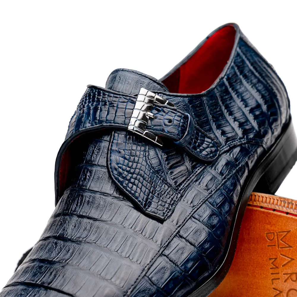 Marco Di Milano Rovigo Navy Exotic Crocodile Skin Single Monk-strap Loafers