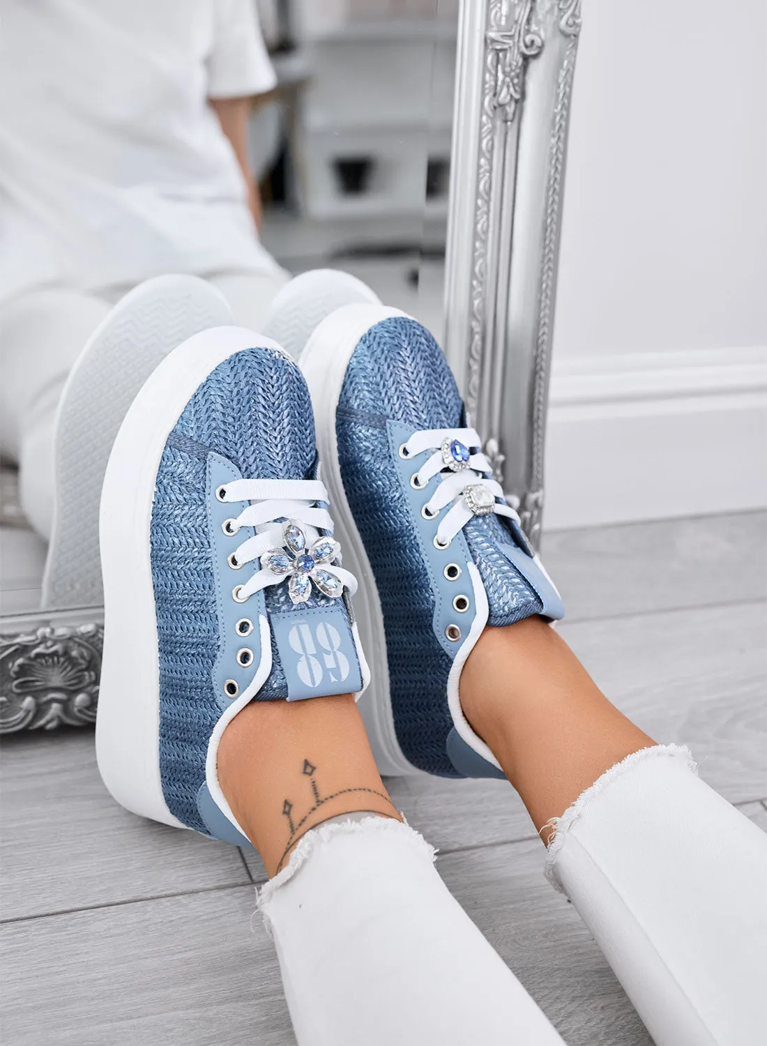 MARISA - Sneakers blu platform  con applicazione gioiello