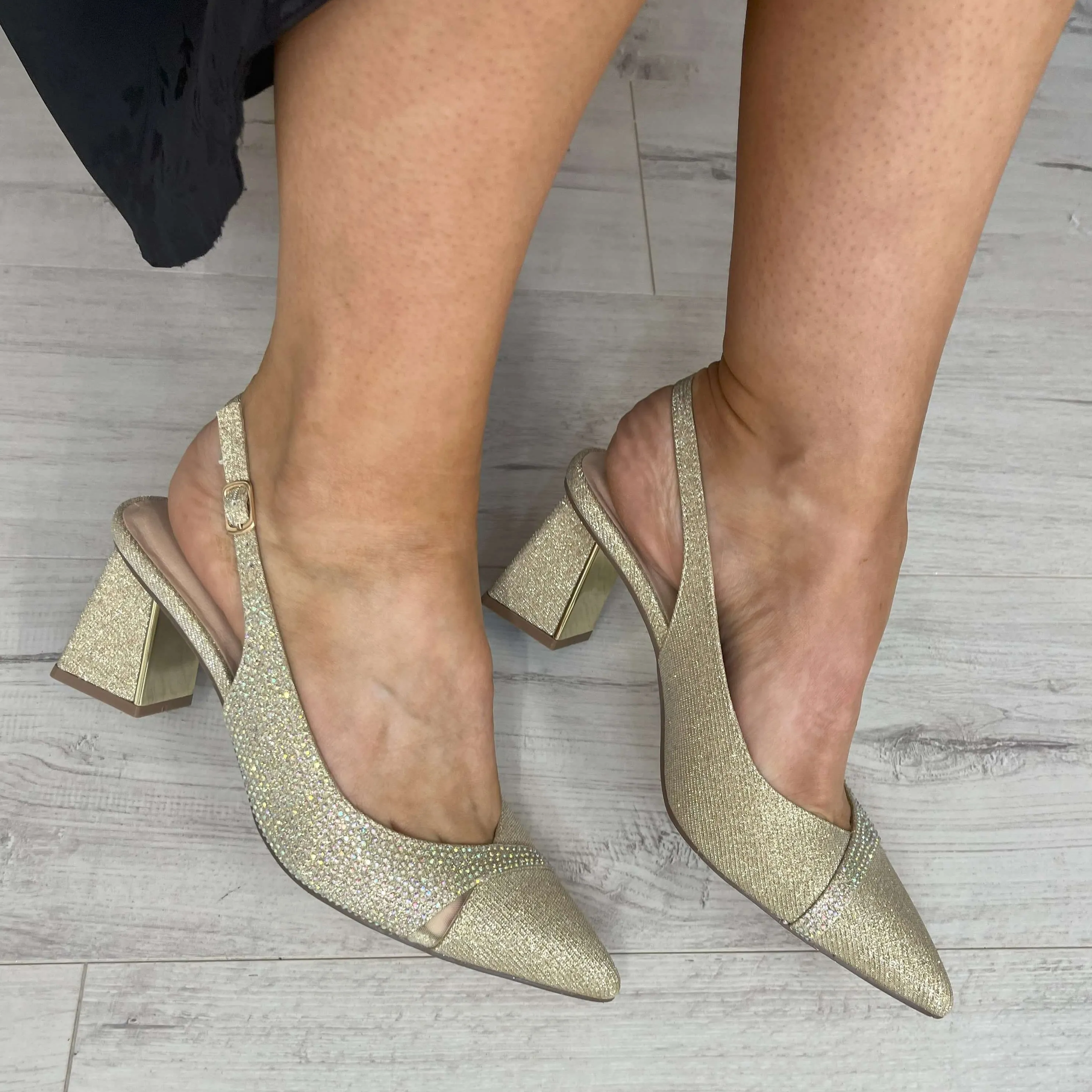 Menbur Gold Sparkly Sling Back Shoes