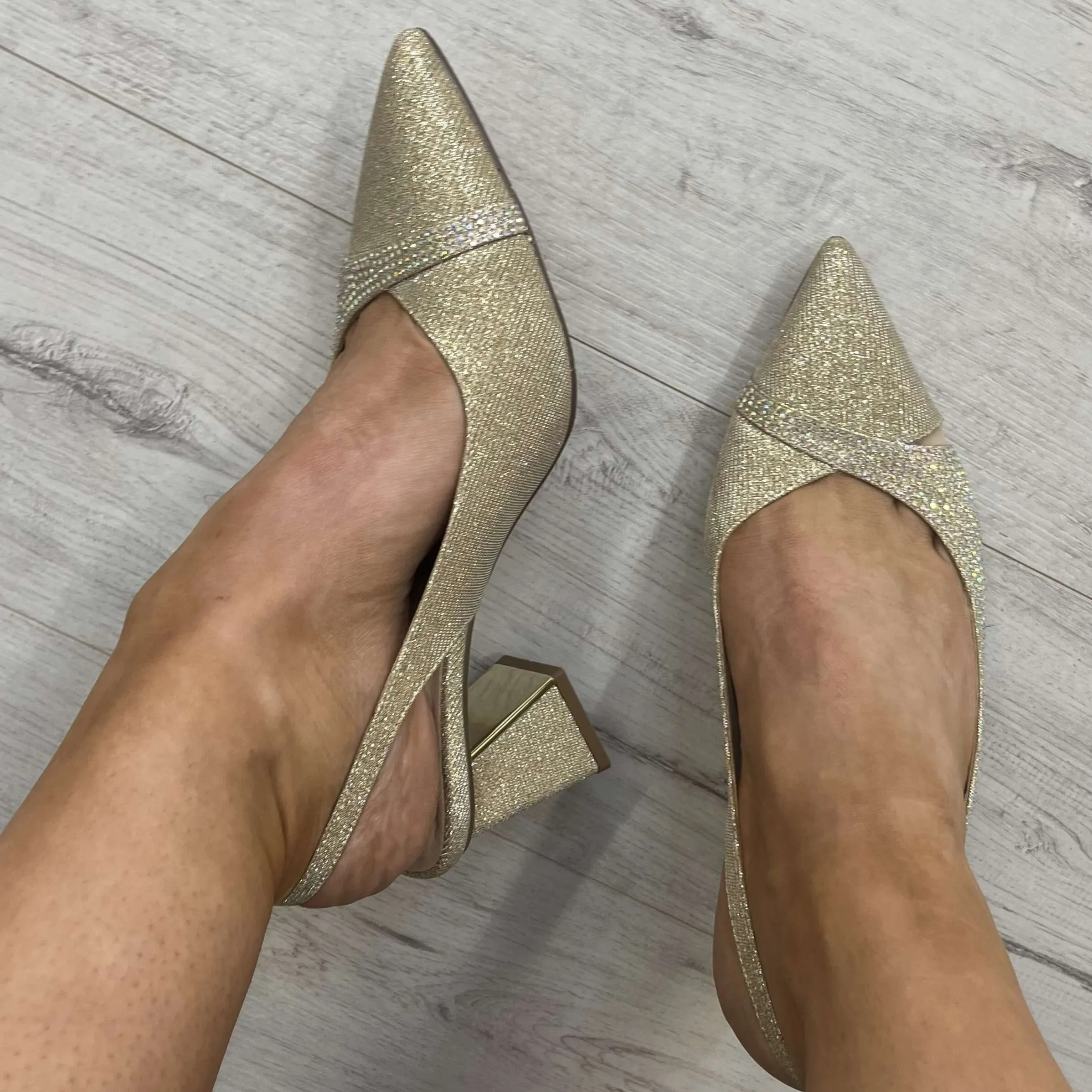 Menbur Gold Sparkly Sling Back Shoes